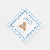 Blue Gingham One Golden Year Boys First Birthday スタンダードランチョンナプキン (角)
