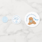 Blue Gingham One Golden Year Puppy Birthday Table コンフェッティ (正面)