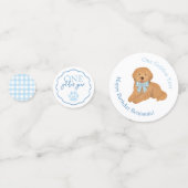 Blue Gingham One Golden Year Puppy Birthday Table コンフェッティ (裏面)