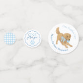 Blue Gingham One Golden Year Puppy Birthday Table コンフェッティ (裏面)