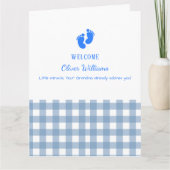 Blue Gingham Personalized Baby Welcome Card カード (正面)