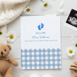 Blue Gingham Personalized Baby Welcome Card  カード