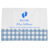 Blue Gingham Personalized Baby Welcome Gift Bag  ラージペーパーバッグ (正面)