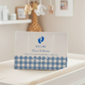 Blue Gingham Personalized Baby Welcome Gift Bag  ラージペーパーバッグ