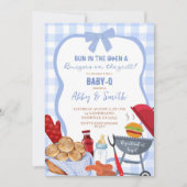 Blue Gingham Plaid BabyQ baby shower Invitation 招待状 (正面)