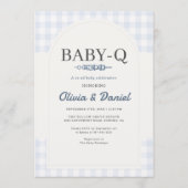 Blue Gingham Plaid BBQ Baby-Q Baby Shower  招待状 (正面)