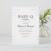 Blue Gingham Plaid BBQ Baby-Q Baby Shower  招待状 (スタンド正面)