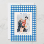 Blue Gingham Plaid Hanukkah Photo Custom Message シーズンカード (正面)