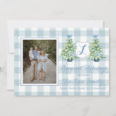 Blue Gingham Plaid Holiday Card 招待状 (正面)