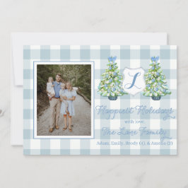 Blue Gingham Plaid Holiday Card 招待状