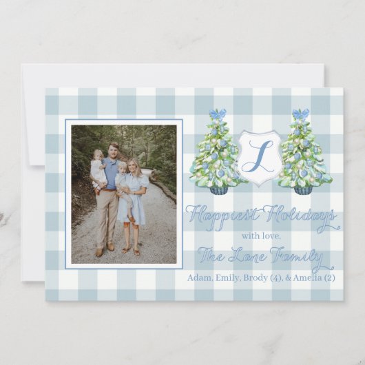 Blue Gingham Plaid Holiday Card 招待状 (正面)