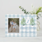 Blue Gingham Plaid Holiday Card 招待状 (スタンド正面)
