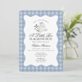 Blue Gingham Preppy Ghost Little Boo Baby Shower 招待状 (スタンド正面)