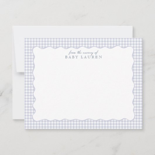 Blue Gingham Preppy Wavy Frame Nursery Note card 招待状 (正面)