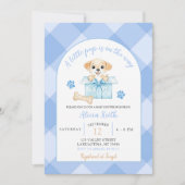 Blue Gingham Puppy Baby Shower 招待状 (正面)