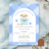 Blue Gingham Puppy Baby Shower 招待状