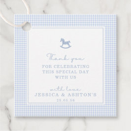 Blue Gingham Rocking Horse Baby Shower Thank You  フェイバータグ