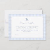 Blue Gingham Rocking Horse Diaper Raffle Card 案内状 (正面)