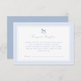 Blue Gingham Rocking Horse Diaper Raffle Card 案内状