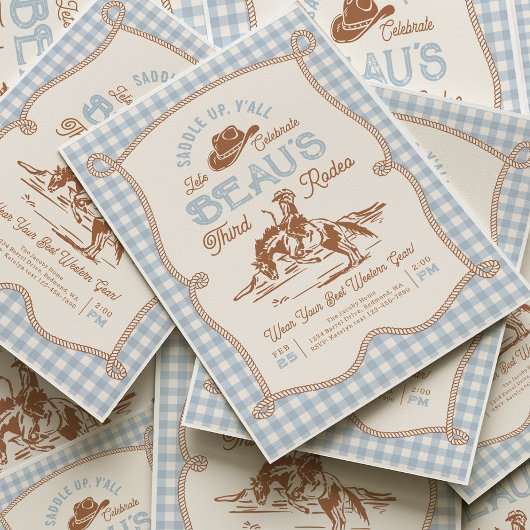 Blue Gingham Rope Rodeo Invitation 招待状