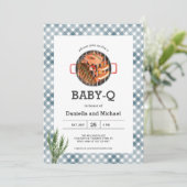 Blue Gingham Rustic Barbecue Baby Shower 招待状 (スタンド正面)