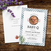 Blue Gingham Rustic Barbecue Baby Shower 招待状