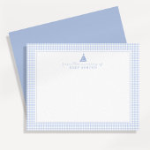 Blue Gingham Sailboat Nursery Note Card 案内状