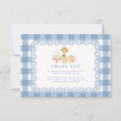 Blue Gingham Silly Goose 1st Birthday サンキューカード (正面)