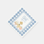 Blue Gingham Silly Goose 1st Birthday スタンダードカクテルナプキン (角)