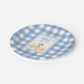  Blue Gingham Silly Goose 1st Birthday ペーパープレート (アングル)