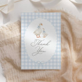 Blue Gingham Silly Goose Baby Shower サンキューカード
