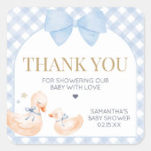 Blue Gingham Silly Goose Baby Shower スクエアシール (正面)