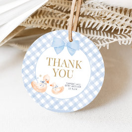 Blue Gingham Silly Goose Baby Shower フェイバータグ