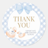 Blue Gingham Silly Goose Baby Shower ラウンドシール (正面)