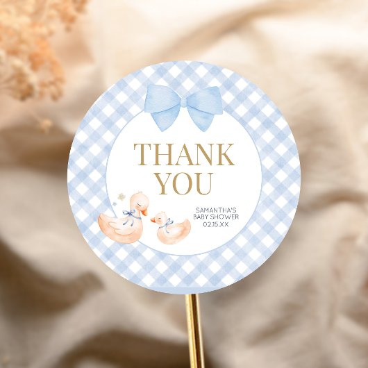 Blue Gingham Silly Goose Baby Shower ラウンドシール