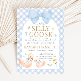 Blue Gingham Silly Goose Baby Shower 招待状