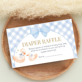 Blue Gingham Silly Goose Baby Shower Diaper Raffle エンクロージャーカード