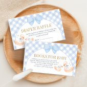 Blue Gingham Silly Goose Baby Shower Diaper Raffle エンクロージャーカード