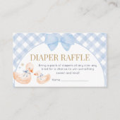 Blue Gingham Silly Goose Baby Shower Diaper Raffle エンクロージャーカード (正面)