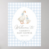 Blue Gingham Silly Goose Baby Shower Welcome Sign ポスター (正面)