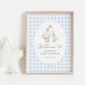 Blue Gingham Silly Goose Baby Shower Welcome Sign ポスター