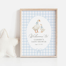 Blue Gingham Silly Goose Baby Shower Welcome Sign ポスター