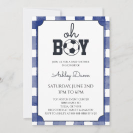 Blue Gingham Soccer Baby Shower 招待状