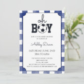 Blue Gingham Soccer Baby Shower 招待状 (スタンド正面)