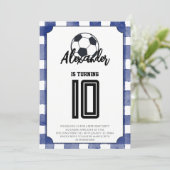 Blue Gingham Soccer Birthday Party 招待状 (スタンド正面)