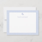 Blue Gingham Stork Nursery Note Card 招待状 (正面)