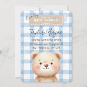 Blue Gingham Teddy Bear 招待状 (正面)