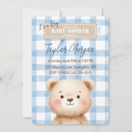 Blue Gingham Teddy Bear 招待状