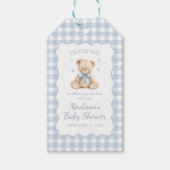 Blue Gingham Teddy Bear Baby Shower ギフトタグ (正面)