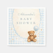 Blue Gingham Teddy Bear Baby Shower スタンダードカクテルナプキン (正面)